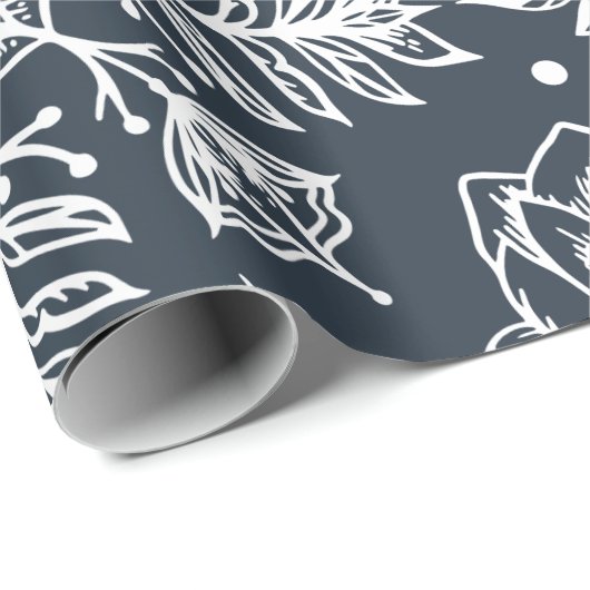 エレガントな葉の群葉の雪片パターンクリスマス ラッピングペーパー (ロールコーナー)