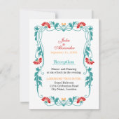 エレガントな葉の花と渦巻きの受付カード 招待状 (正面)