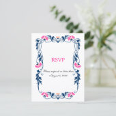 エレガントな葉の花飾りとスワール模様のRSVP / 返信カード 招待状 (スタンド正面)
