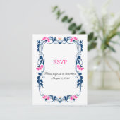 エレガントな葉の花飾りと渦巻きの出欠確認カード / 返信カード 招待状 (スタンド正面)