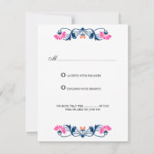 エレガントな葉の花飾りと渦巻きの出欠確認カード / 返信カード 招待状 (裏面)
