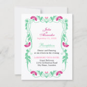 エレガントな葉の花飾りと渦巻きの受付カード 招待状 (正面)