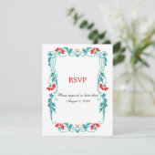 エレガントな葉の花飾りと渦巻きの返信カード 招待状 (スタンド正面)