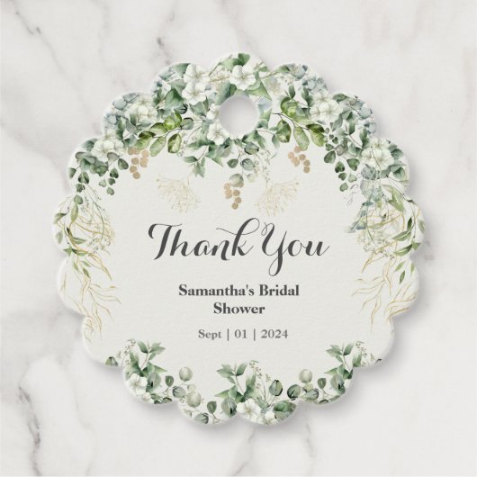 エレガントな葉の装飾：植物のウェディングギフトタグ フェイバータグ (正面)
