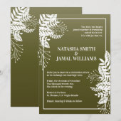 エレガントな葉（オリーブグリーン） 招待状 (正面/裏面)