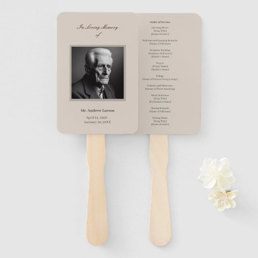 エレガントな葬儀追悼式次第プログラム ハンドファン (正面&裏面)