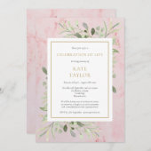 エレガントな葬儀 生命の祝祭 ピンク大理石 招待状 (正面/裏面)