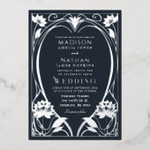 エレガントな蓮のアートヌーボー結婚式の箔押し招待状 箔招待状 (正面)