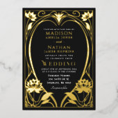 エレガントな蓮のアールヌーヴォーウェディング 箔招待状 (正面)