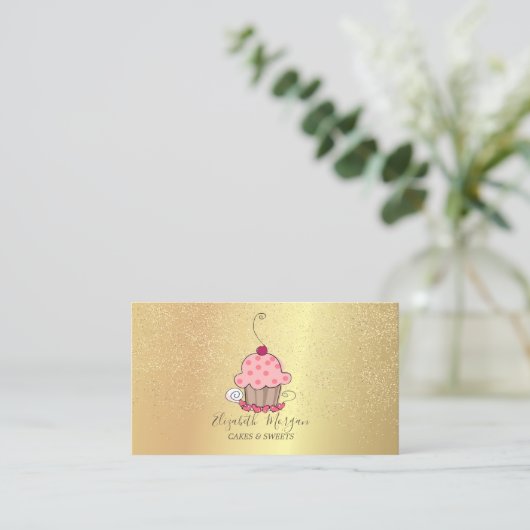 エレガントな蓮の花のゴールドのコンフェッティカップケーキ 名刺 (スタンド正面)