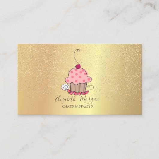 エレガントな蓮の花のゴールドのコンフェッティカップケーキ 名刺 (正面)