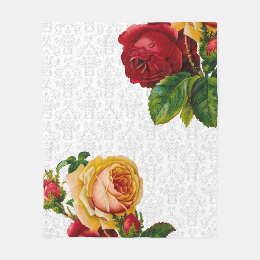エレガントな薄い灰色のダマスク織の花柄 フリースブランケット (正面)