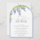 エレガントな藤の花の水彩画の花をあしらった美しいウェディングシャワー 招待状 (正面)