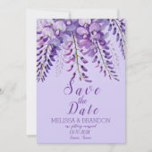 エレガントな藤の花 紫のモダンウェディング 招待状 (正面)