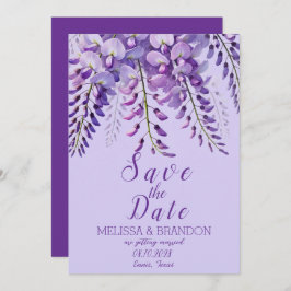 エレガントな藤の花 紫のモダンウェディング 招待状