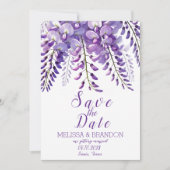 エレガントな藤の花 紫のモダンウェディング 招待状 (正面)