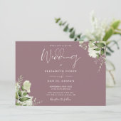 エレガントな藤色の花と緑の植物の写真 ウェディング 招待状 (スタンド正面)