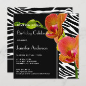 エレガントな蘭のゼブラ柄の誕生日パーティー招待状 招待状 (正面/裏面)