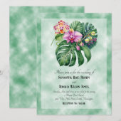 エレガントな蘭の花と緑の背景 招待状 (正面/裏面)