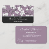 エレガントな蘭 ブラック&ホワイト フラワーデリケート ラベンダー 名刺 (正面/裏面)