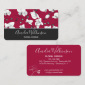 エレガントな蘭 ブラック ホワイト モダン フラワーバーガンディ 名刺 (正面/裏面)