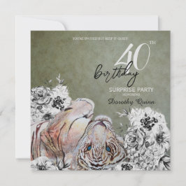 エレガントな虎の植物花のサプライズ誕生日 招待状