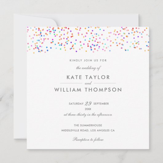 エレガントな虹のコンフェッティ フォト ウェディング 招待状 (正面)
