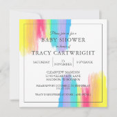 エレガントな虹の水彩モダン ベビーシャワー 招待状 (正面)