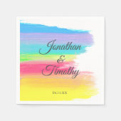 エレガントな虹の水彩モダンLGBTQウェディング スタンダードカクテルナプキン (正面)