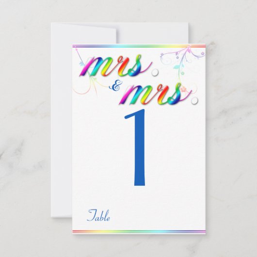 エレガントな虹の花のゲイウェディングテーブルナンバー 招待状 (正面)