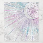 エレガントな虹色の太陽と三日月曼荼羅シルバーデザイン ワインラベル (シングルラベル)