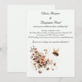 エレガントな蜂と花の結婚式招待状 招待状 (正面/裏面)