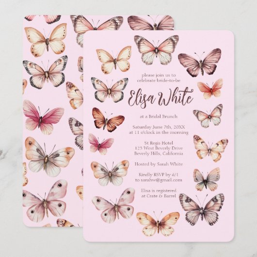 エレガントな蝶々 ブライダルシャワー オーダーメイド 招待状 (正面/裏面)