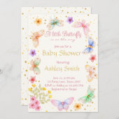 エレガントな蝶がやってくる 女の子のベビーシャワー 招待状 (正面/裏面)