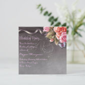 エレガントな蝶とバラの誕生日招待状 招待状 (スタンド正面)