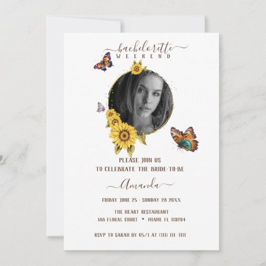 エレガントな蝶のひまわり独身最後の週末 招待状 (正面)