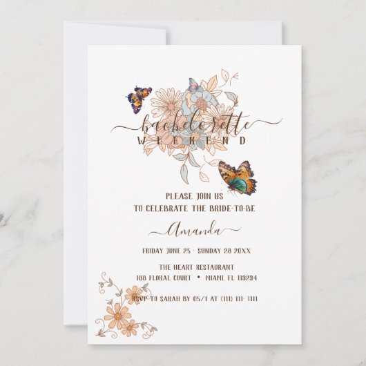 エレガントな蝶のグルービーアート・バチェロレッテウィークエンド 招待状 (正面)