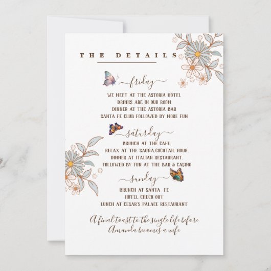 エレガントな蝶のグルービーアート・バチェロレッテウィークエンド 招待状 (裏面)