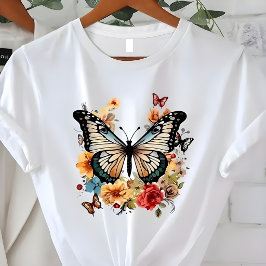 エレガントな蝶の花の自然のグラフィック Tシャツ