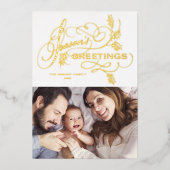 エレガントな装いの季節の挨拶 家族写真 箔シーズンカード (正面)