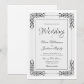 エレガントな装飾付きシルバーグレーとホワイトのレースのウェディング 招待状 (正面/裏面)