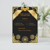 エレガントな装飾付きブラック返信テンプレート 出欠カード (スタンド正面)