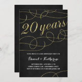 エレガントな装飾 | 偽の金箔 20周年記念 招待状 (正面/裏面)