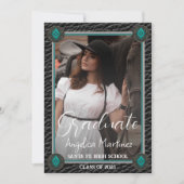 エレガントな西洋風ブラックレザーフォト卒業証書 招待状 (正面)