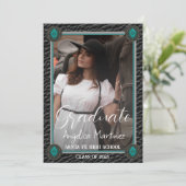 エレガントな西洋風ブラックレザーフォト卒業証書 招待状 (スタンド正面)