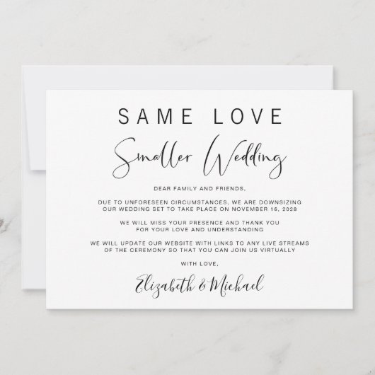 エレガントな規模縮小 ウェディングのお知らせ 案内状 (正面)