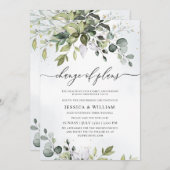 エレガントな計画変更 ユーカリ水彩 招待状 (正面/裏面)