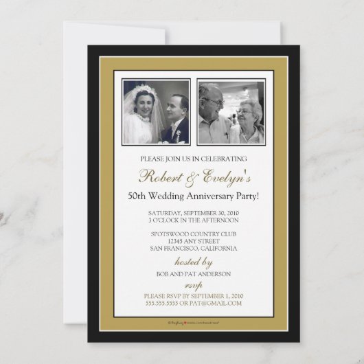 エレガントな記念日のパーティの招待状(金ゴールド) 招待状 (裏面)