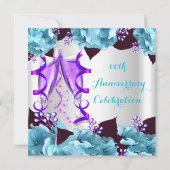 エレガントな記念日パーティー ティールブルー パープル 2 招待状 (正面)