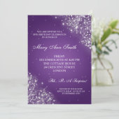 エレガントな誕生会のきらめくなグリッターの紫色 招待状 (スタンド正面)